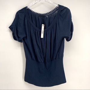 NWT Elie Tahari Short Sleeve Scoop Neck Navy Top Large